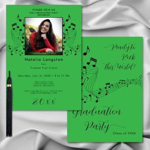 Rock Music Black & Green Photo Graduation Party Invitation