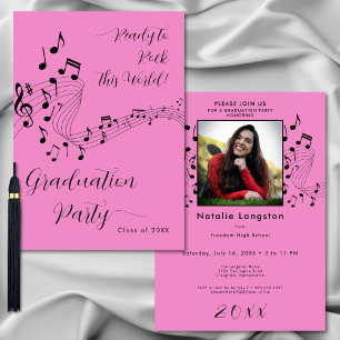 Rock Music Black & Pink Photo Graduation Party Invitation