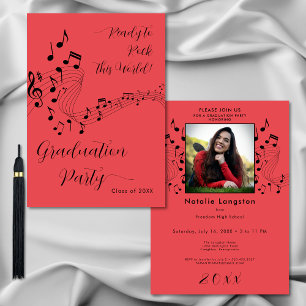 Rock Music Black & Red Photo Graduation Party Invitation