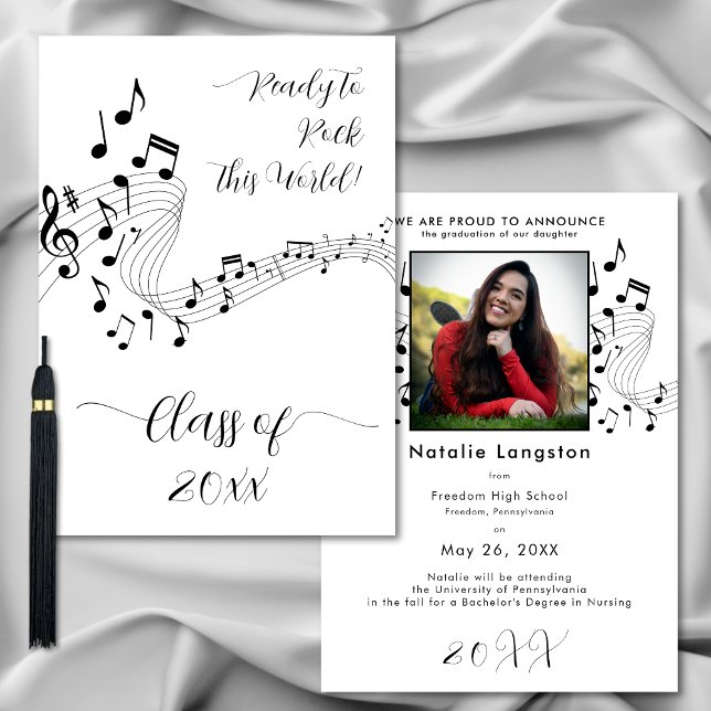 Rock Music Black White Photo Graduate Announcement (Rock Music Black White Photo Graduate Announcement)