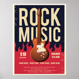 Rock Music Festival Poster – Guitar & Flames Desig
