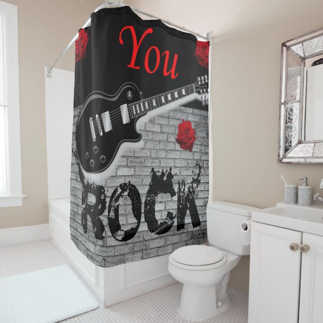 Rock Music guitar black showercurtain Shower Curtain (In Situ)