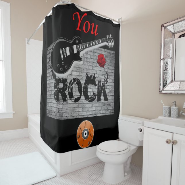 Rock Music guitar black showercurtain Shower Curtain (In Situ)