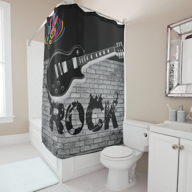 Rock Music guitar black showercurtain Shower Curtain (In Situ)