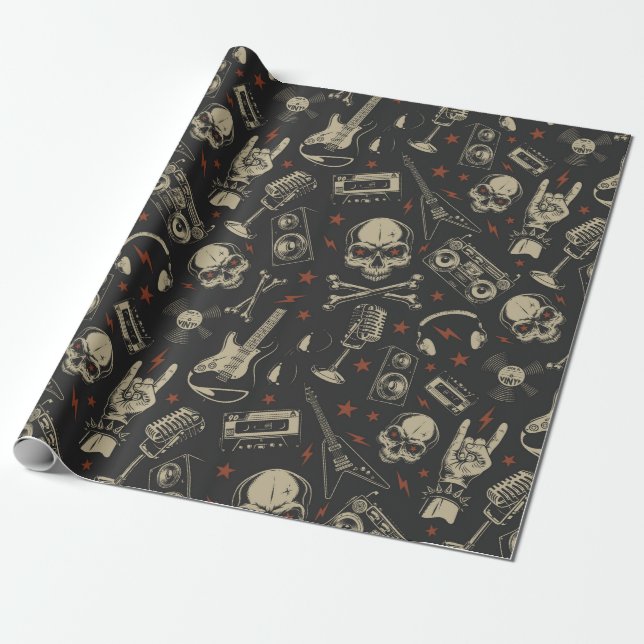 Rock Music Pattern Wrapping Paper (Unrolled)