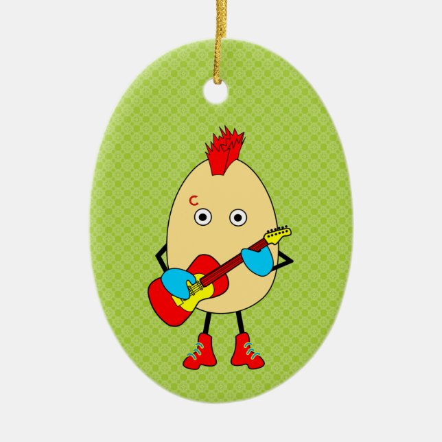 Rock Musician Egghead Ceramic Ornament (Front)
