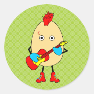 Rock Musician Egghead Classic Round Sticker