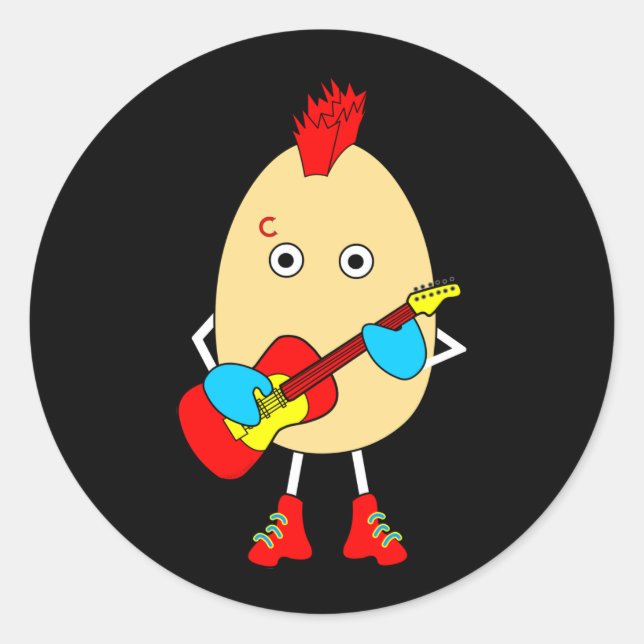 Rock Musician Egghead Classic Round Sticker (Front)