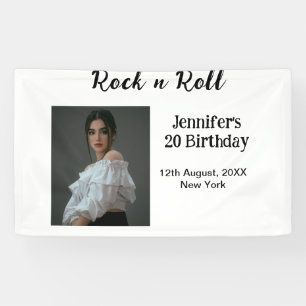 Rock n roll 20th birthday girl photo elegant moder banner