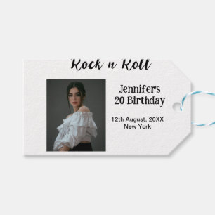 Rock n roll 20th birthday girl photo elegant moder gift tags