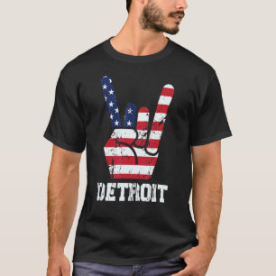 Rock N Roll 4th Of July Rock Hand Detroit American T-Shirt