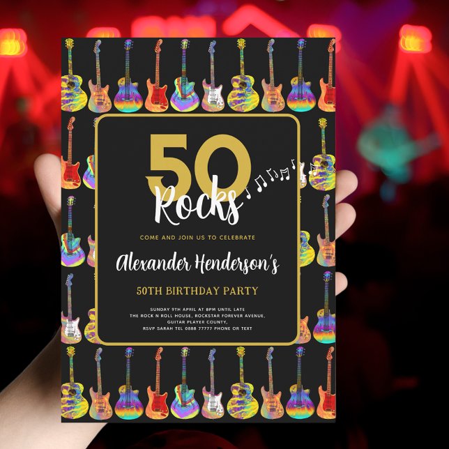 Rock n Roll 50th Birthday Party  Invitation (Rock and roll 50th birthday party invitation )