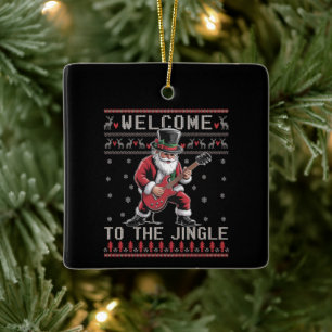 Rock n Roll Christmas Rocker Santa Ugly Christmas  Ceramic Ornament