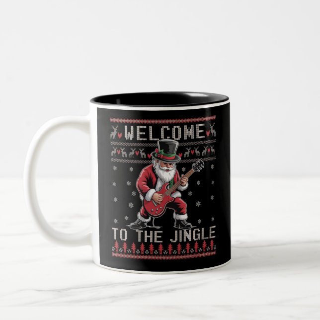 Rock n Roll Christmas Rocker Santa Ugly Christmas  Two-Tone Coffee Mug (Left)