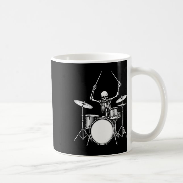 Rock N Roll Drummer Skeleton Playing Drums  Coffee Mug (Right)