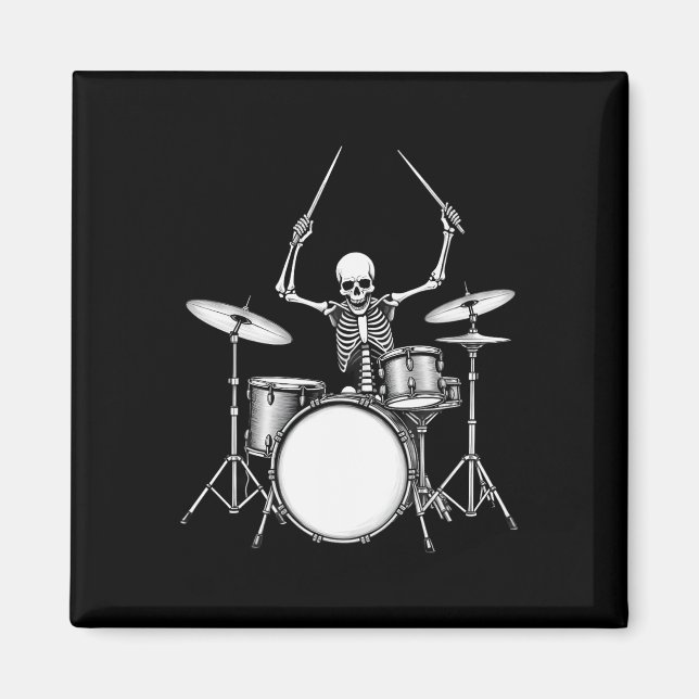 Rock N Roll Drummer Skeleton Playing Drums  Magnet (Front)