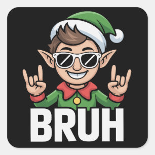 Rock n Roll Elf Bruh Funny Saying Meme Christmas  Square Sticker