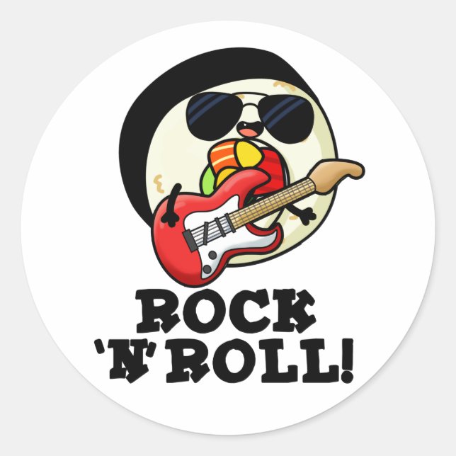 Rock n Roll Funny Sushi Roll Pun  Classic Round Sticker (Front)