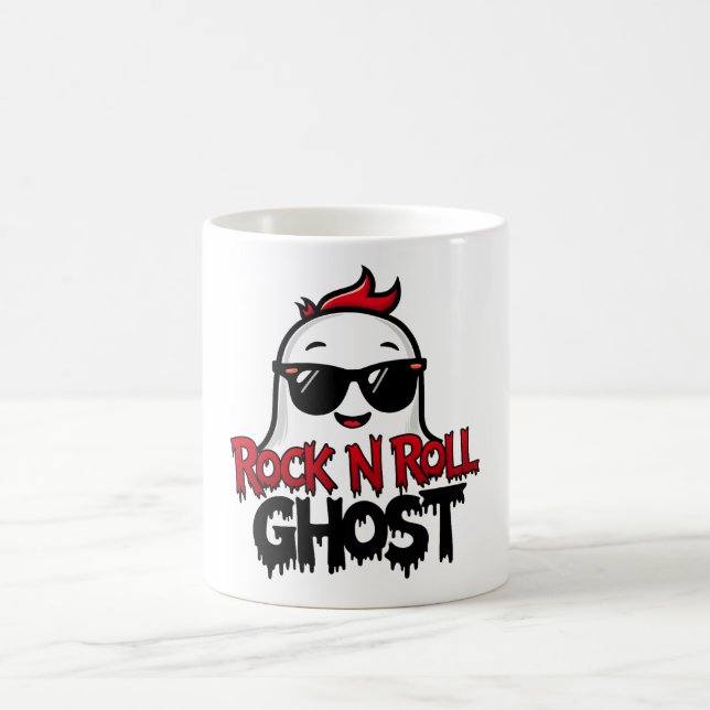 Rock N Roll Ghost Mug, Fun Halloween Graphic T Coffee Mug (Center)