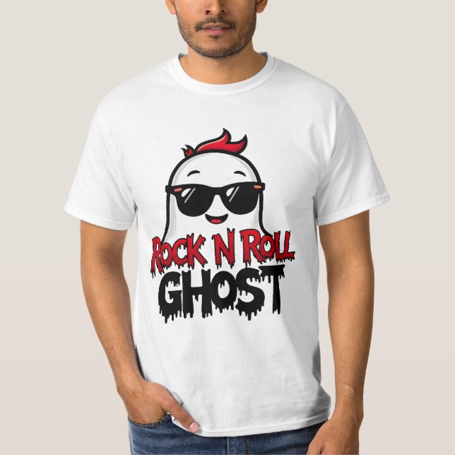 Rock N Roll Ghost T-Shirt, Fun Halloween Graphic T T-Shirt (Front)