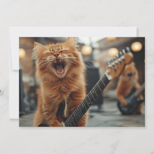 Rock N Roll Ginger Guitar Cat Rockstar Invitation