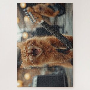 Rock N Roll Ginger Guitar Cat Rockstar Jigsaw Puzzle