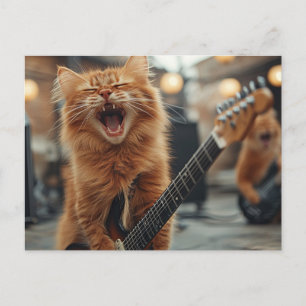 Rock N Roll Ginger Guitar Cat Rockstar Postcard