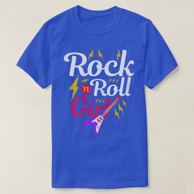 Rock N Roll Girl Retro 80s 90s Themed Party Guitar T-Shirt (Design Front)