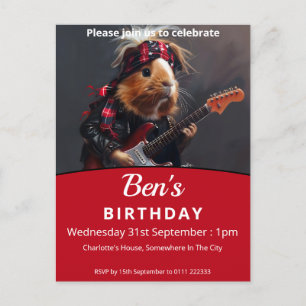 Rock n Roll Guinea Pig Birthday Party Invitation Postcard
