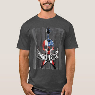 Rock N Roll Guitar American Flag Vinatge friend T-Shirt