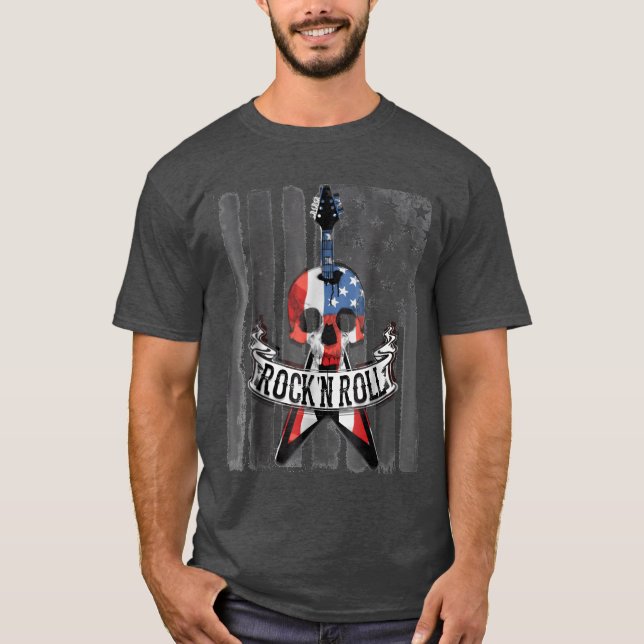 Rock N Roll Guitar American Flag Vinatge friend T-Shirt (Front)