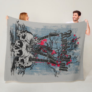 Rock N Roll Guitar Skulls Fleece Blanket