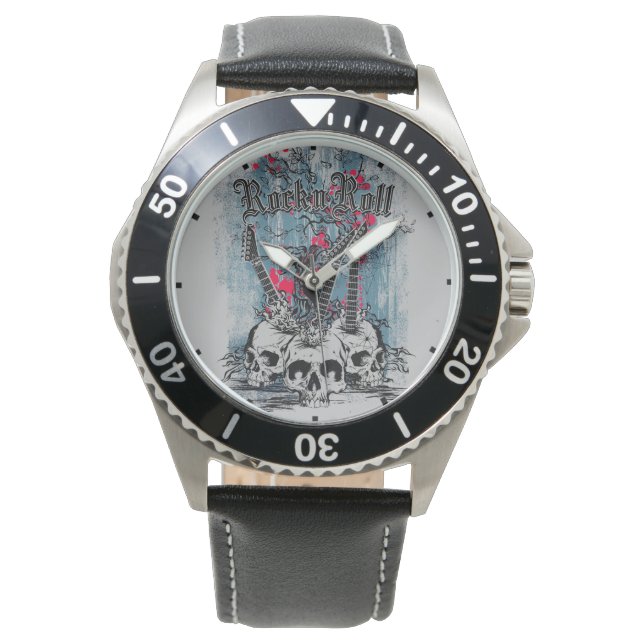 Rock n Roll Guitar Skulls Gothic Music Watch (Front)