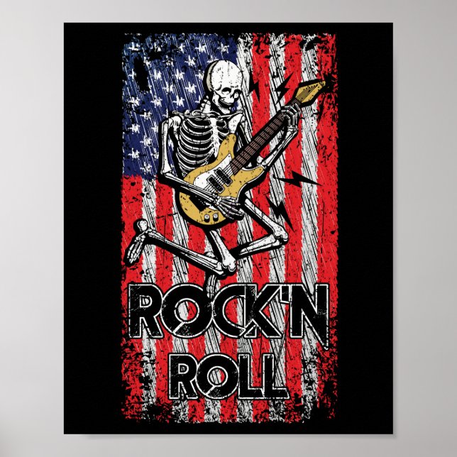 Rock N' Roll Guitar USA Flag Vinatge Music Band Poster (Front)