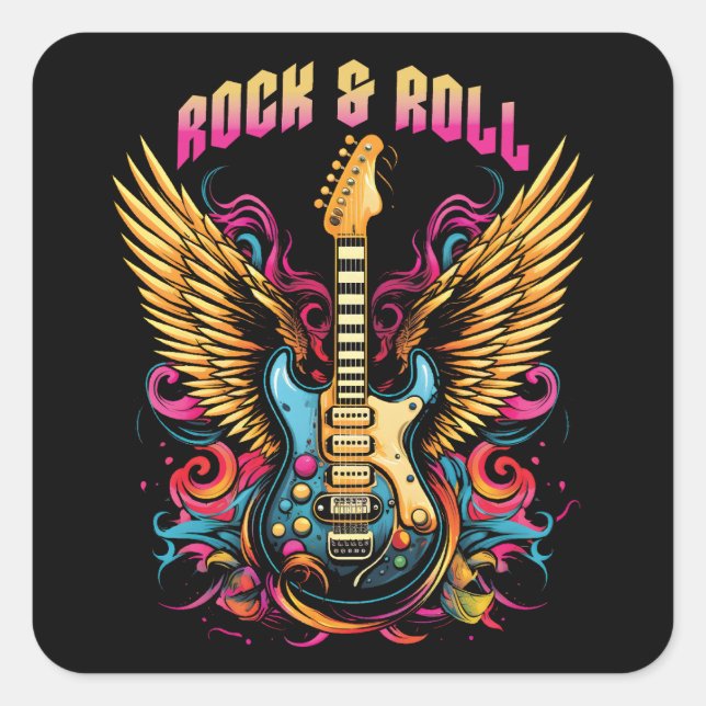 Rock n Roll Guitar wings Square Sticker (Front)