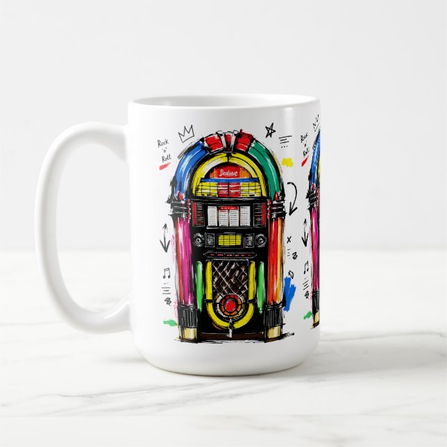 Rock N Roll Jukebox Colourful Retro Art Coffee Mug (Left)