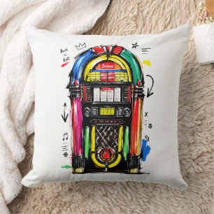 Rock N Roll Jukebox Colourful Retro Art Cushion