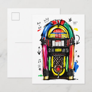Rock N Roll Jukebox Colourful Retro Art Postcard
