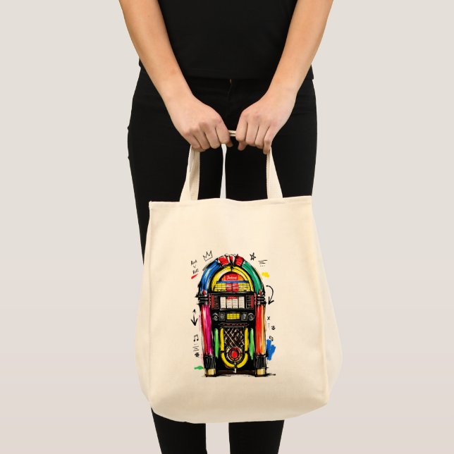 Rock N Roll Jukebox Colourful Retro Art Tote Bag (Front (Product))