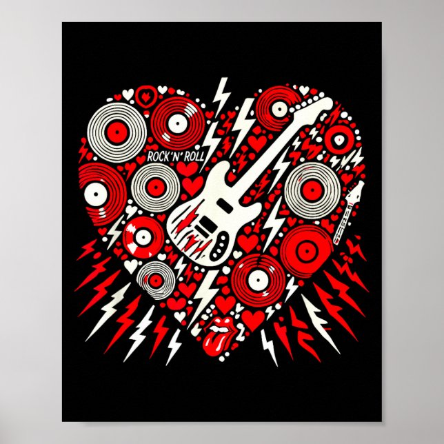 Rock N Roll Music Heart Valentine Rock Music Women Poster (Front)