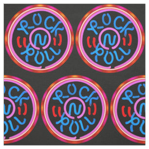 Rock n Roll Music Neon Sign Look Fabric Print