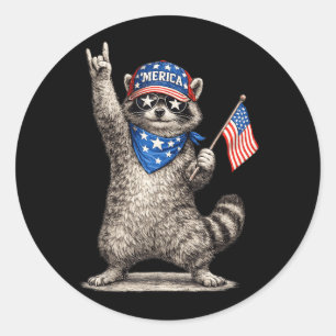 Rock N Roll Patriotic Racoon 4th Of July Aamerican Classic Round Sticker