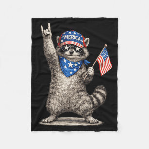 Rock N Roll Patriotic Racoon 4th Of July Aamerican Fleece Blanket