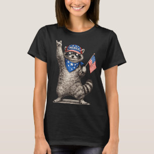 Rock N Roll Patriotic Racoon 4th Of July Aamerican T-Shirt