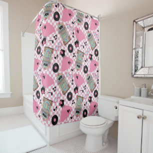 Rock n Roll Pattern Pink Shower Curtain