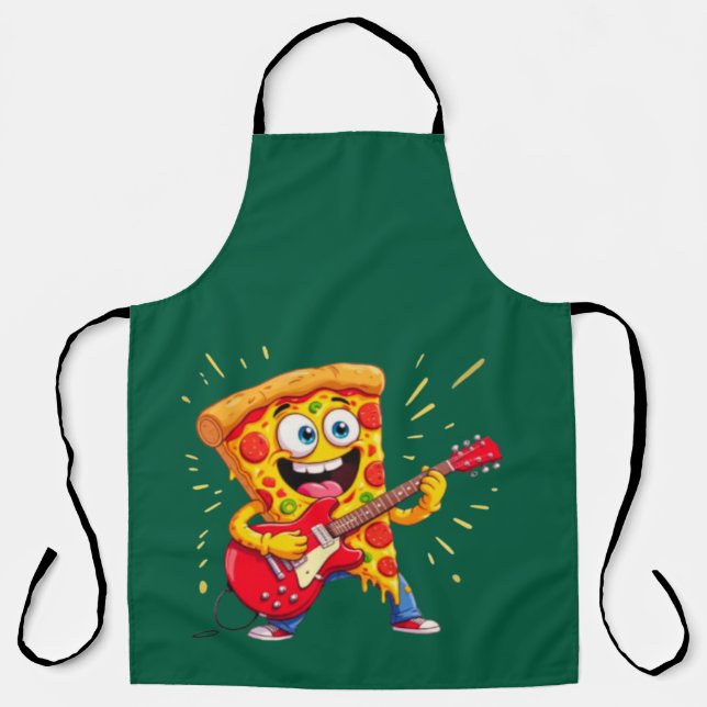 **Rock ’n’ Roll Pizza – Funny Guitar-Playing Slice Apron (Front)