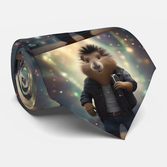 "Rock 'n' Roll Rodent: The Mohawk Capybara Rocksta Tie (Rolled)