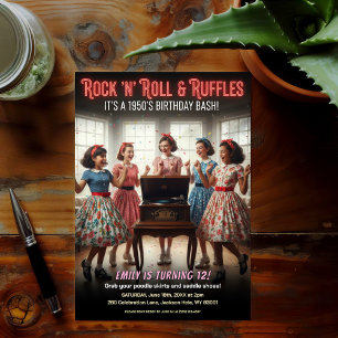 Rock 'n' Roll Ruffles 1950s Birthday Party Invitation