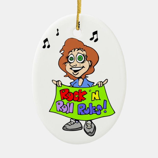 ROCK 'N ROLL RULES CERAMIC ORNAMENT (Front)