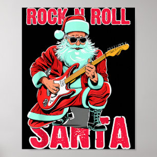 Rock N Roll Santa Playing Guitar Christmas  Poster